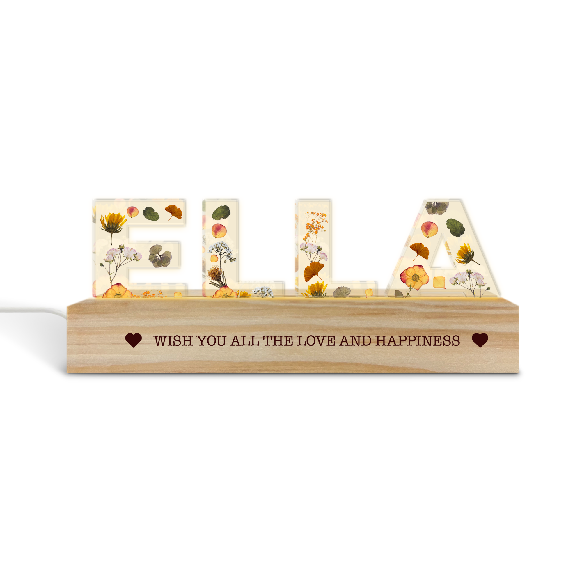 Custom Acrylic Name Night Light Pine Wood Base